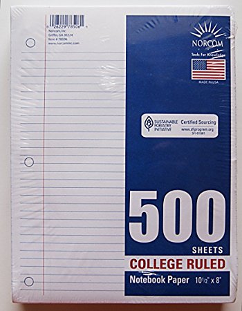 College Ruled Notebook Paper (500 Sheets)