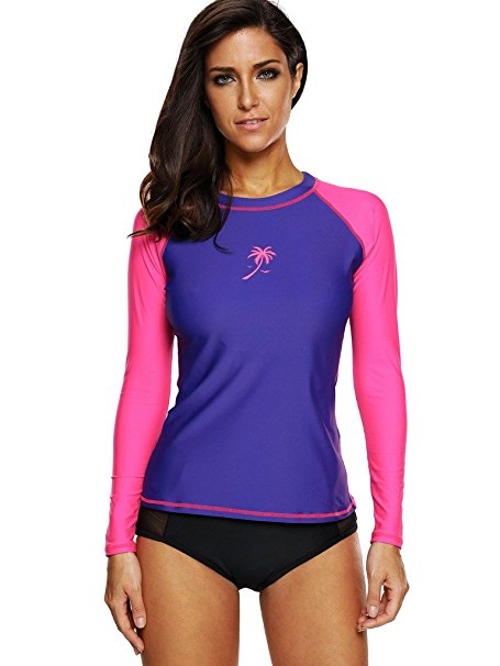 Attraco Women's Long-Sleeve Rashguard UPF 50  Swimwear Rash Guard Athletic Tops