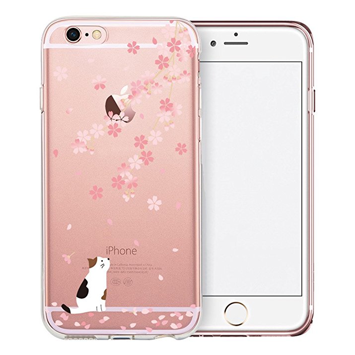 iPhone 6S Plus Case, SwiftBox Cute Cartoon Clear Case for iPhone 6/6S Plus (Cherry Blossom and White Cat)