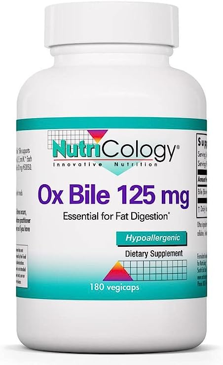 Nutricology, Ox Bile, 125mg, 180 Capsules, Lab Tested, Gluten Free, SOYA Free, Non-GMO