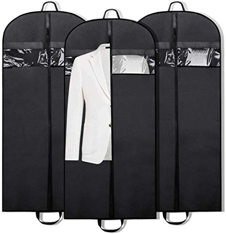BonyTek Garment Bags, Suit Bag Garment Covers for Travel and Closet Storage, Anti-Moth Protector, Breathable Washable Suit Cover for Men and Women's Coats Dresses Suits (Set of 3)