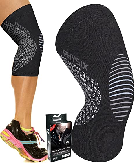 Physix Gear Knee Support Brace - Premium Recovery & Compression Sleeve For Meniscus Tear, ACL, MCL Running & Arthritis - Best Neoprene Stabilizer Wrap for Crossfit, Squats & Workouts - For Men & Women