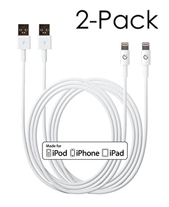Volts 3.3ft Lightning Cable to USB [Apple MFi Certified] 2 White Chargers w/ Ultra Compact Connector Head for Apple iPhone 6 / 6s / 6 plus, iPod, iPad & more (2 Pack White&White 1 meter)