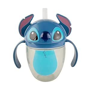 The First Years Disney Stitch Weighted Straw Cup - Spill Proof Toddler Straw Cups with Flip Top Cover - Transition Sippy Cups - Toddler Feeding Supplies - 7 Oz - Ages 6 Months and Up