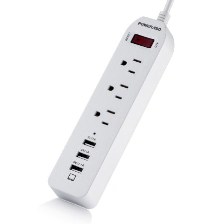 Poweradd 3-Outlet 1250W10A Mini HomeOfficeTravel Power Strip with 3 USB Charging Ports 31A Max for iphone iPad Samsung and more other Smartphones and Tablets 6ft Extension Cord