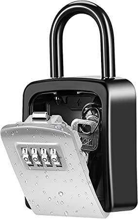 KeeKit Key Lock Box, Key Safe Box with Removable Shackle, Resettable Code Key Storage Lock Box Waterproof with 4 Digit Combination, 5 Key Capacity for Home, Indoor & Outdoor – Silver