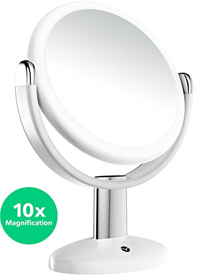 Vremi 10x Magnified Vanity Mirror - 7 Inch Round Makeup Cosmetic Mirror for Bathroom or Bedroom Table Top - Portable Double Sided Glass Mirror Stand with 360 Degree Swivel - White