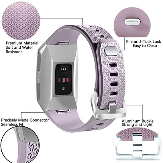 Josi Minea [Fitbit Ionic] Rugged Silicone Bracelet Adjustable Clasp - Hard Shell Strap Band Snap-On Watchband Fitbit Ionic Smart Fitness Watch [ Light Purple ]