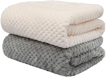 SLSON 2 Pack Dog Blanket, Warm Soft Pet Blanket Washable for Bed Covers, Dog Throw Blankets Cat Blankets for Couch, Sofa, Car, Travel, 28x40In, Grey and White