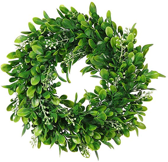 11" Boxwood Wreath Round Wreath Artificial Wreath Green Leaves Wreath Door Wall Window Decoration