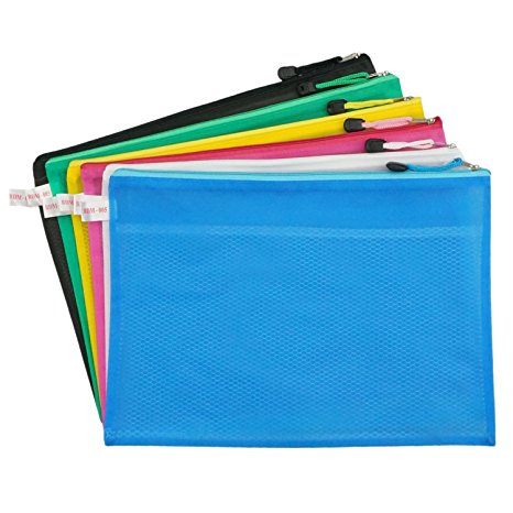 Bilipala Portable Waterproof Double Layer Zipper Mesh Filing Bag, Document Storage Pouch, Reusable Plastic Zip Folder with A4 Size Paper, 6 Counts