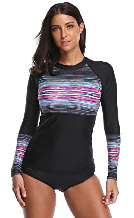 ATTRACO Women's Long-Sleeve Rashguard UPF 50  Swimwear Rash Guard Athletic Tops