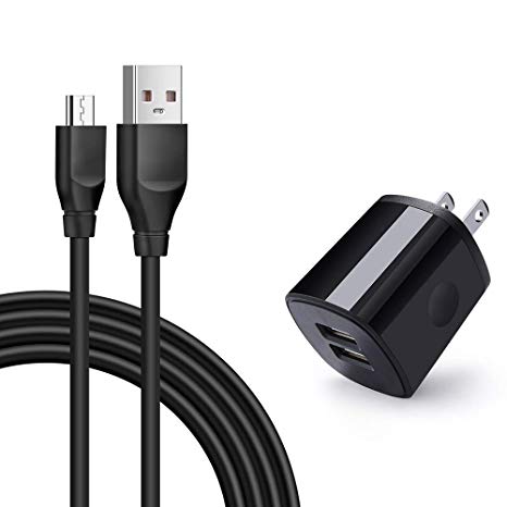 Android Charger Cable with Wall Plug, Samsung Galaxy S7 Charger 6 Ft, Dual USB Wall Charger Power Adapter Plug with Micro USB Charging Cable Compatible for Samsung, Kindle, Tablet, Android Smartphones
