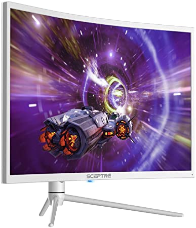 Sceptre 32" QHD Curved Monitor 2560 x 1440 up to 165Hz 144Hz 1ms HDR1000 99% sRGB, Light Sensor Height Adjustable DP HDMI USB Type C 3.1 Build-in Speakers Nebula White 2021 (C325B-QWN168W)