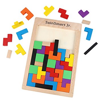 SainSmart Jr. CB-23 Wooden Tangram Jigsaw Tetris Burr Puzzle Toy, Educational Game (40 Pieces)