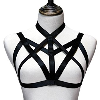 Jelinda Womens Sexy Goth Pentagram Harness Strappy Body Caged Bra Halloween Costume