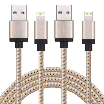 Sundix 2Pack 10ft Nylon Braided Lightning to USB Charge and Sync Cable Cord with Aluminum Connector for iPhone 6/6s/6 plus/6s plus, 5c/5s/5, iPad Air/Mini, iPod Nano/Touch (Golden)