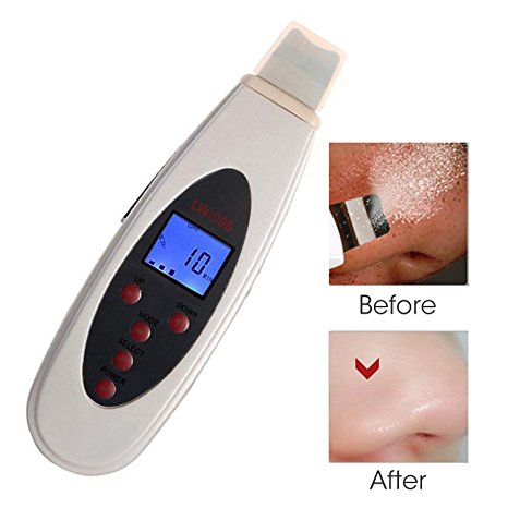 RC Professional LCD Portable Digital Facial Ultrasonic Skin Scrubber Spatula Dermabrasion Skin Rejuvenation Anti-age for Gentle Peeling,Skin Clean, Ion Therapy and Face Lifting