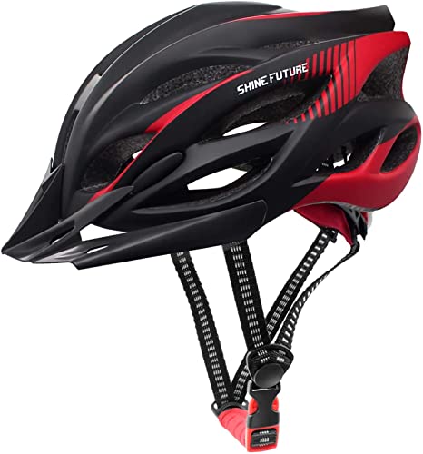 Adult Bike Helmet, SHINEFUTURE Adjustable Mountain Bike Helmet Men/Women Lightweight Bicycle Helmet Cycling Helmet with Removable Visor Bike Helmet for Adult with LED Rear Light