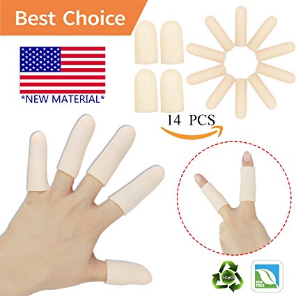 Gel Finger Cots, Finger Protector Support(14 PCS)NEW MATERIAL Finger Sleeves Great for Trigger Finger, Hand Eczema , Finger Cracking, Finger Arthritis and More.(Nude)