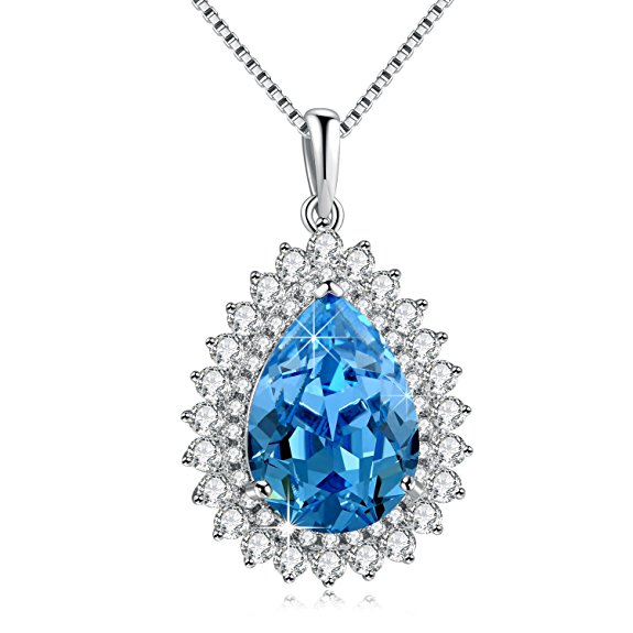 PLATO H Teardrop Swarovski Elements Crystal Pendant Necklace FashionJewelry Gifts for Her Blue, 18"