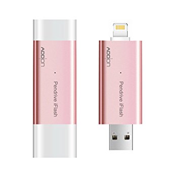 iPhone Lightning Flash Drive Adapter 128GB USB3.0 Pendrive for iPhone/iPad/iPod,ADDON External Storage Memory Stick with Extended Connector( Rose gold)