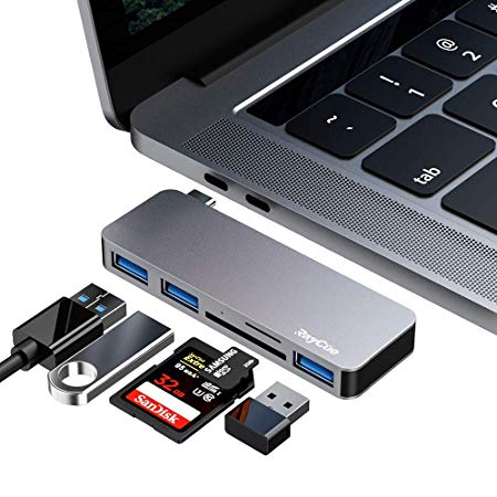 USB C Hub, USB C SD Card Reader, RayCue 5 in 1 Multi-Port Adapter with 3USB3.0 Ports and SD/TF Card Reader Compatible with MacBook, MacBook Pro/Air, Dell XPS, HP Spectre 12/13 and More