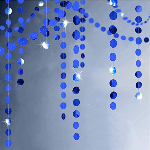 Bling Royal Blue Circle Dots Garland Paper Hanging Polk Dot Streamer Party Decoration Bunting Banner Backdrop for Birthday/Wedding/Baby Shower/Graduation/Bridal Shower Party Supplies