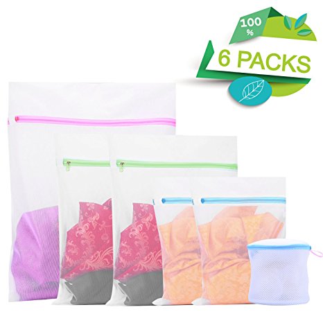 Set of 6 Mesh Laundry Wash Bags-1 Jumbo, 2 Extra Large, 2 Medium & 1 Bra Wash bag for Laundry, Blouse, Hosiery, Stocking, Underwear, Bra and Lingerie, Travel Laundry Bag