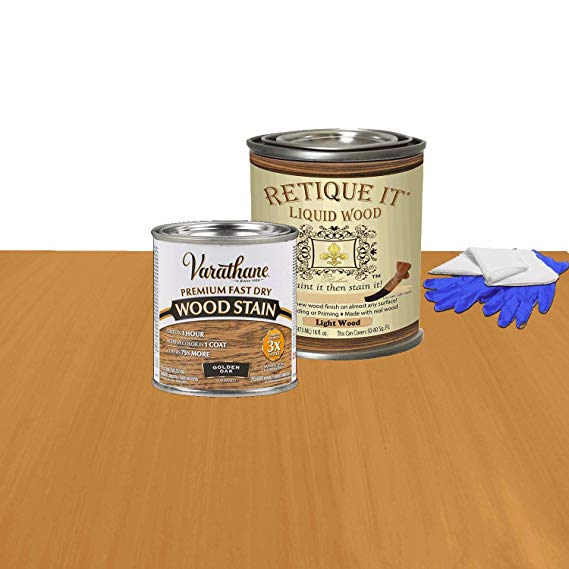 Retique It Liquid Wood - Pint Light with Golden Oak Stain - Stainable Wood Fiber Paint - Put a fresh coat of wood on it (16oz LW, Golden Oak)