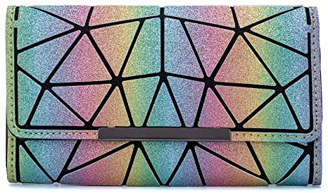 DIOMO Geometric Luminous Wallet Rainbow Holographic Zip Around Purse (Wallet Rainbow)