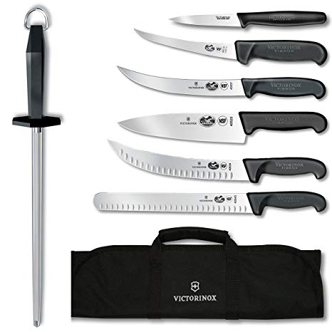 Victorinox Swiss Army 8-Piece Ultimate Competition BBQ Set with Black Fibrox Pro Handles and Knife Roll