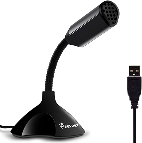eBerry USB Microphone, Plug and Play Home Studio Adjustable Desktop Microphone Compatible w/PC and Mac,Ideal for Chatting, Skype, MSN, Yahoo Recording (Black)