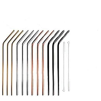 12 2 Pcs Reusable Stainless Steel Straws, Metal Straws, 4 Colors Gold, Silver, Rose Gold & Black - 20 oz & 30 oz Tumblers Straws