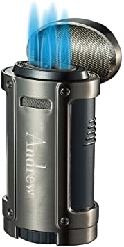 Personalized Visol Rhino Gunmetal Quad Flame Torch Cigar Lighter with Free Laser Engraving ([C] Text)
