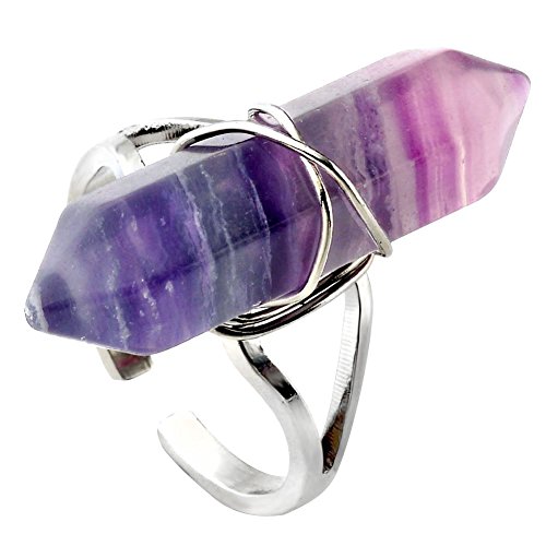 JOVIVI Jewelry Gemstone Hexagon Beads Healing Point Chakra Good luck Finger Ring --Adjustable Size