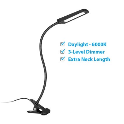 TROND Halo 9W-C Eye Protection LED Clamp Lamp with Premium Diffusion Film, for Bedside Reading, Piano & Headboard (3-Level Dimmable, Extra Long Gooseneck, Flicker-Free, No Ghosting & Anti-Glare)