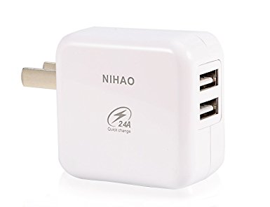 NIHAO USB Charger,2-Port 2.4A USB Wall Charger for iPhone 7 / 6s / Plus, iPad Air 2 / mini 3, Galaxy S Series, Note Series, LG, Nexus, HTC and More