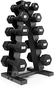 CAP Barbell 100 lb Neoprene Hex Dumbbell Weight Set with Vertical A-Frame Rack - Black