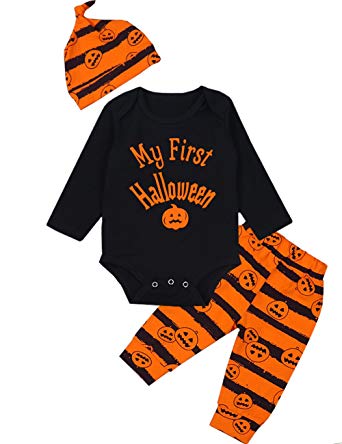 3Pcs/ Outfit Set Baby Boy Girl Infant My First Halloween Rompers