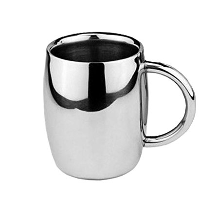 Stainless Steel Double-wall Design Tea Cup Beer Mug with Handle, Heat Insulation