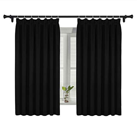 SUO AI TEXTILE 2 Panels Blackout Curtains Soft Solid Thermal Insulated Pencil Pleat Window Treatments Privacy Protect Bedroom Curtains 66" x 54" Drop Black