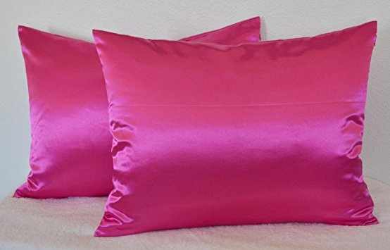 Creative 2 Pieces of Hidden Zipper Satin Pillow Case, Queen Size , Hot Pink