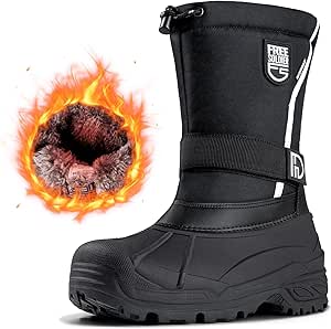 FREE SOLDIER Mens Snow Boots Insulated Waterproof Winter Shoes Nonslip Outdoor Footwear with Removable Lining