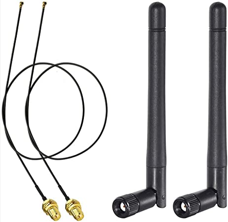 Bingfu M.2 WiFi Antenna 2.4GHz 5GHz 5.8GHz 3dBi MIMO RP-SMA Male (2-Pack)   2 x 12 inch Ngff Ipex4 to Rp-SMA Cable for M.2 NGFF Intel Wireless Network Card WiFi Adapter Laptop