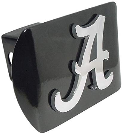 University of Alabama Crimson Tide Black with Chrome Plated Metal "A" NCAA College Sports Trailer Hitch Cover Fits 2 Inch Auto Car Truck Receiver