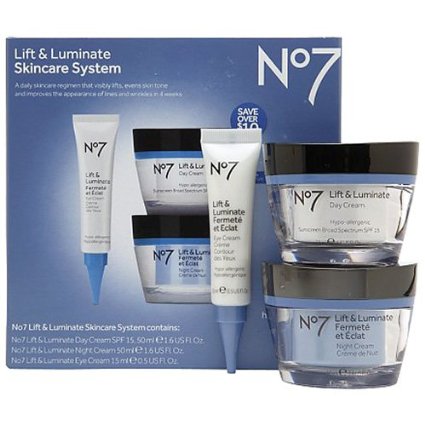 Boots No7 Lift and Luminate 3 Piece Skincare System Includes Eye Cream, Day Cream and Night Cream