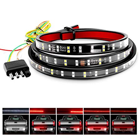 Nilight TR-02 60" Truck Tailgate Bar Double Row LED Flexible Strip Running Turn Signal Brake Reverse Tail Light,Red/White,No-Drilling
