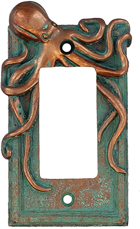 Top Brass Large Octopus/Kraken Electrical Cover Wall Plate Bronze/Verdigris Finish - Single Switch, Double, Rocker, Outlet (Rocker)