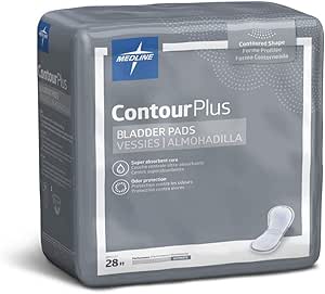 Medline ContourPlus Bladder Control Pad for Incontinence, Ultimate Absorbency, Size 8 x 17, Bag of 28